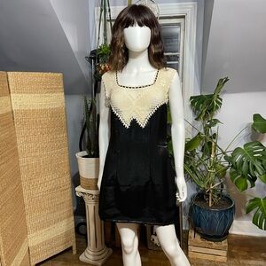 Vintage Handmade Satin & Crochet Butterfly Mini Dress